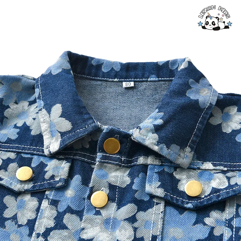 LEZONKIDS - Kids Clothing Wholesale Kids Denim Jackets Flower Print Spring Autumn Boy Set